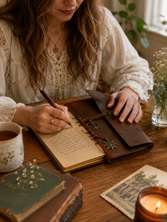 Other - Brown Leather Journal with Nautical Charm Wrap Closure